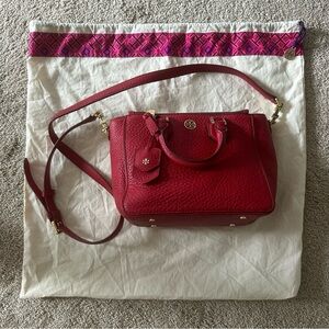 Tory Burch Robinson Pebbled Mini Square Tote in Kir Royale Red